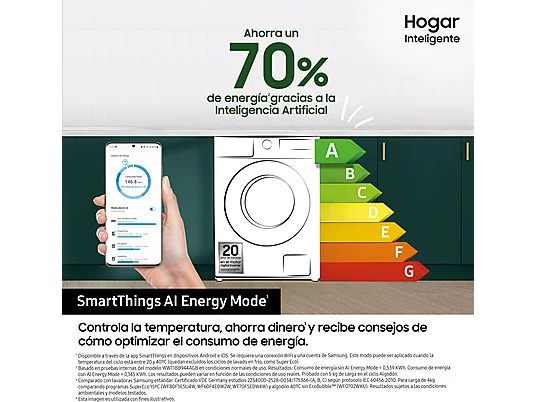 Lavadora carga frontal - Samsung WW80CGC04DAEEC, 8 kg, 1400 rpm, EcoBubble™, Función WiFi con SmartThings, Blanco - Imagen 2
