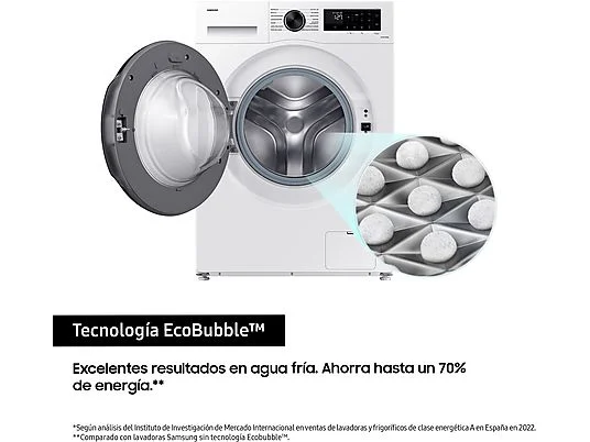 Lavadora carga frontal - Samsung WW80CGC04DAEEC, 8 kg, 1400 rpm, EcoBubble™, Función WiFi con SmartThings, Blanco - Imagen 3