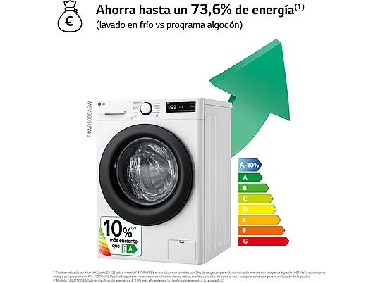 Lavadora carga frontal - LG F4WR5009A6W, Serie 500, 9kg, 1400rpm, 12 programas, AI Direct Drive™, vapor Steam™, Blanco - Imagen 3