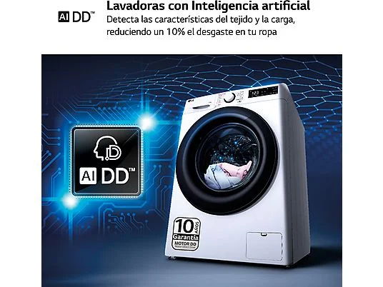 Lavadora carga frontal - LG F4WR5009A6W, Serie 500, 9kg, 1400rpm, 12 programas, AI Direct Drive™, vapor Steam™, Blanco - Imagen 4