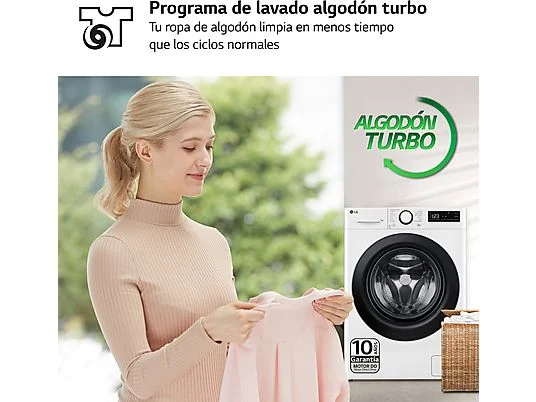 Lavadora carga frontal - LG F4WR5009A6W, Serie 500, 9kg, 1400rpm, 12 programas, AI Direct Drive™, vapor Steam™, Blanco - Imagen 6