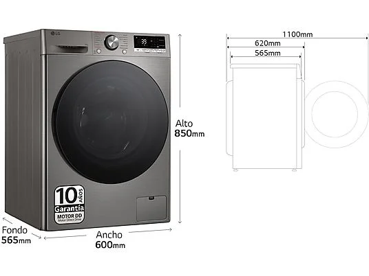 Lavadora carga frontal - LG F4WR7009AGS, Serie 700, 9 kg, 1400 rpm, 14 Programas, AI Direct Drive™, TurboWash™360˚, Inox - Imagen 2