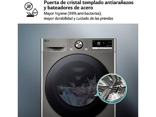 Lavadora carga frontal - LG F4WR7009AGS, Serie 700, 9 kg, 1400 rpm, 14 Programas, AI Direct Drive™, TurboWash™360˚, Inox - Imagen 7
