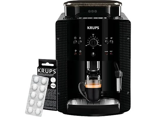 Cafetera superautomática - Krups Roma EA81K870, 1450 W, 15 bar, 1.7 L, 3 temperaturas, 2 tazas, Sistema Thermoblock, Kit de limpieza incluido, Negro