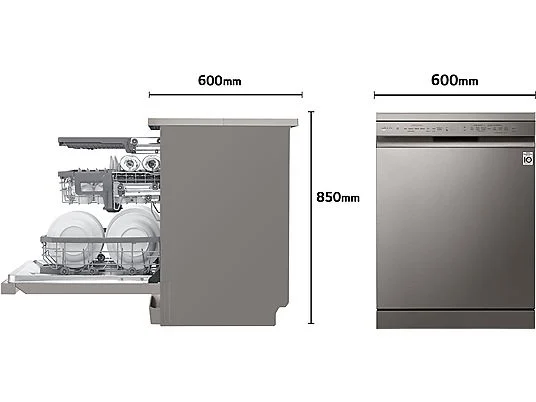 Lavavajillas - LG DF365FPS, 14 servicios, 10 programas, 60 cm, Lavado a vapor, Tercera bandeja, Truesteam™, QuadWash™, Acero inoxidable Antihuellas - Imagen 3